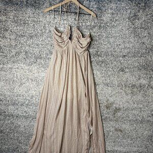 Katwalk Dress Womens Large Taupe Tie‎ Top Printed Maxi Rayon Boho Formal Summer